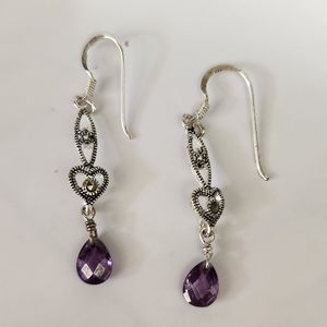 Sterling Silver Amethyst Heart Earrings